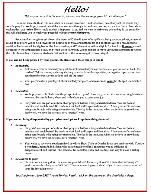 Show Choir Acceptance Letter